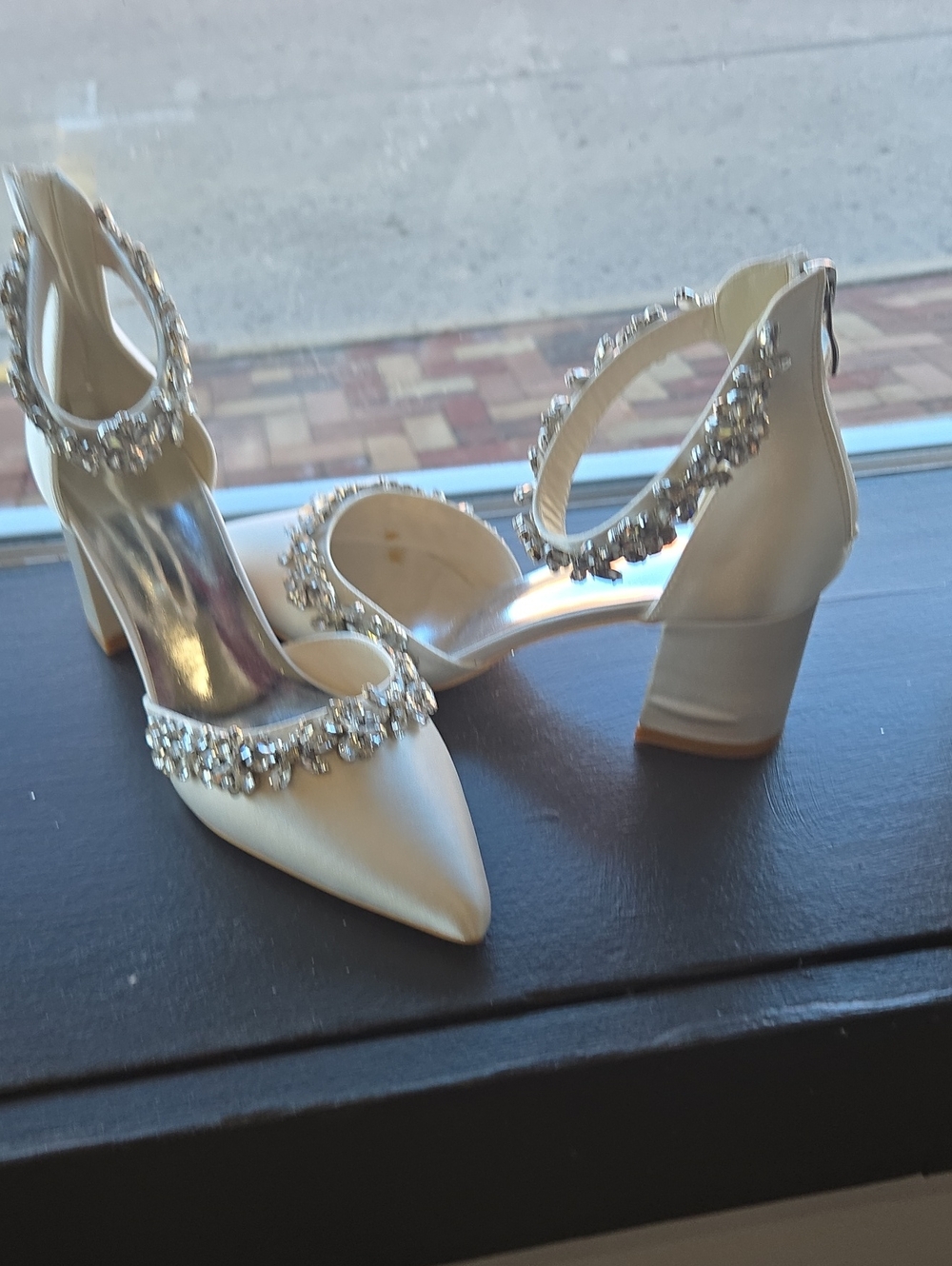 Embellished Ivory Block Heel Women's Dress Shoes